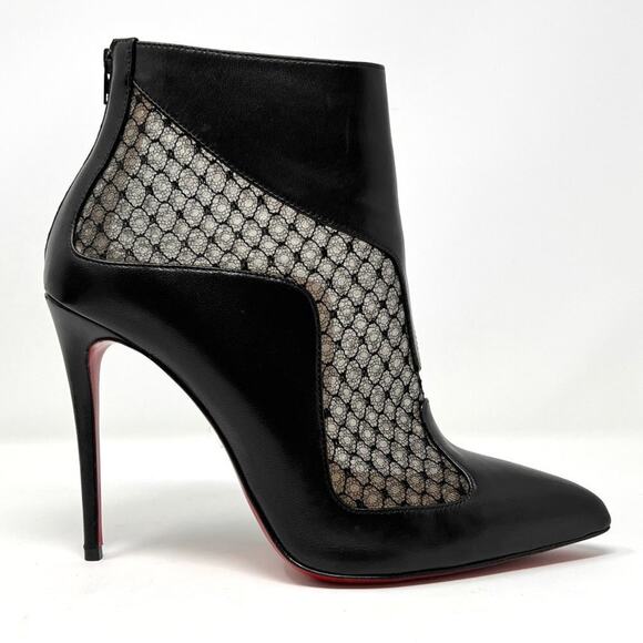 Christian Louboutin Black Papilloboot 100 Nappa & Mesh Ankle Boots – Size 37 - Picture 3 of 10